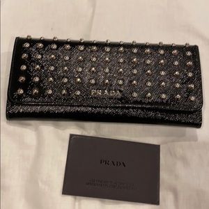 Prada Black Oro studded continental wallet